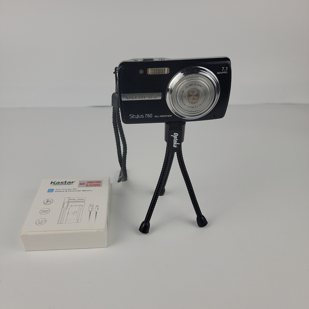Olympus Stylus 760 All-Weather 7.1MP Digital Camera Bundle Tripod Charger Black